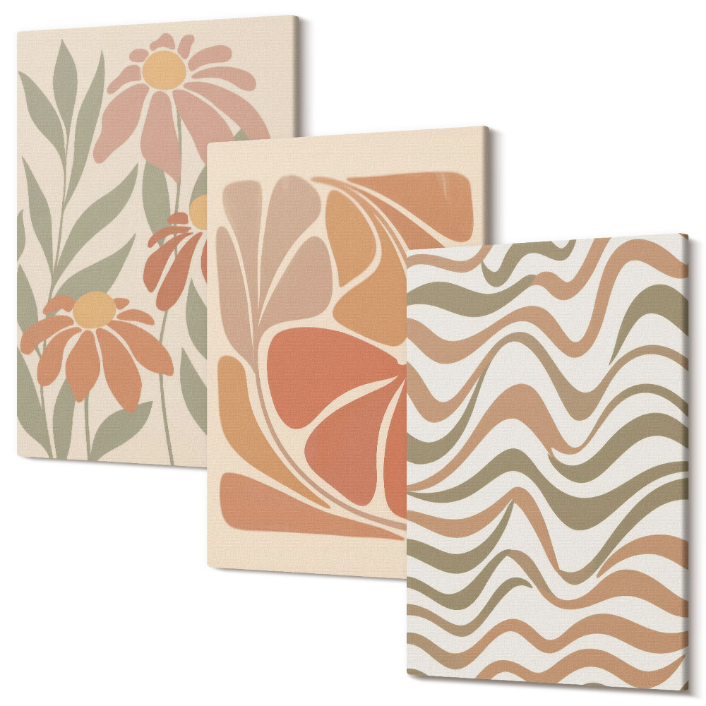 Háromrészes vászonkép szett Pasztell virágok és absztrakt minták