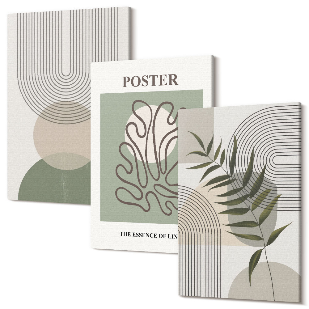 Háromrészes vászonkép szett Geometriai absztrakt botanikai minták poszter
