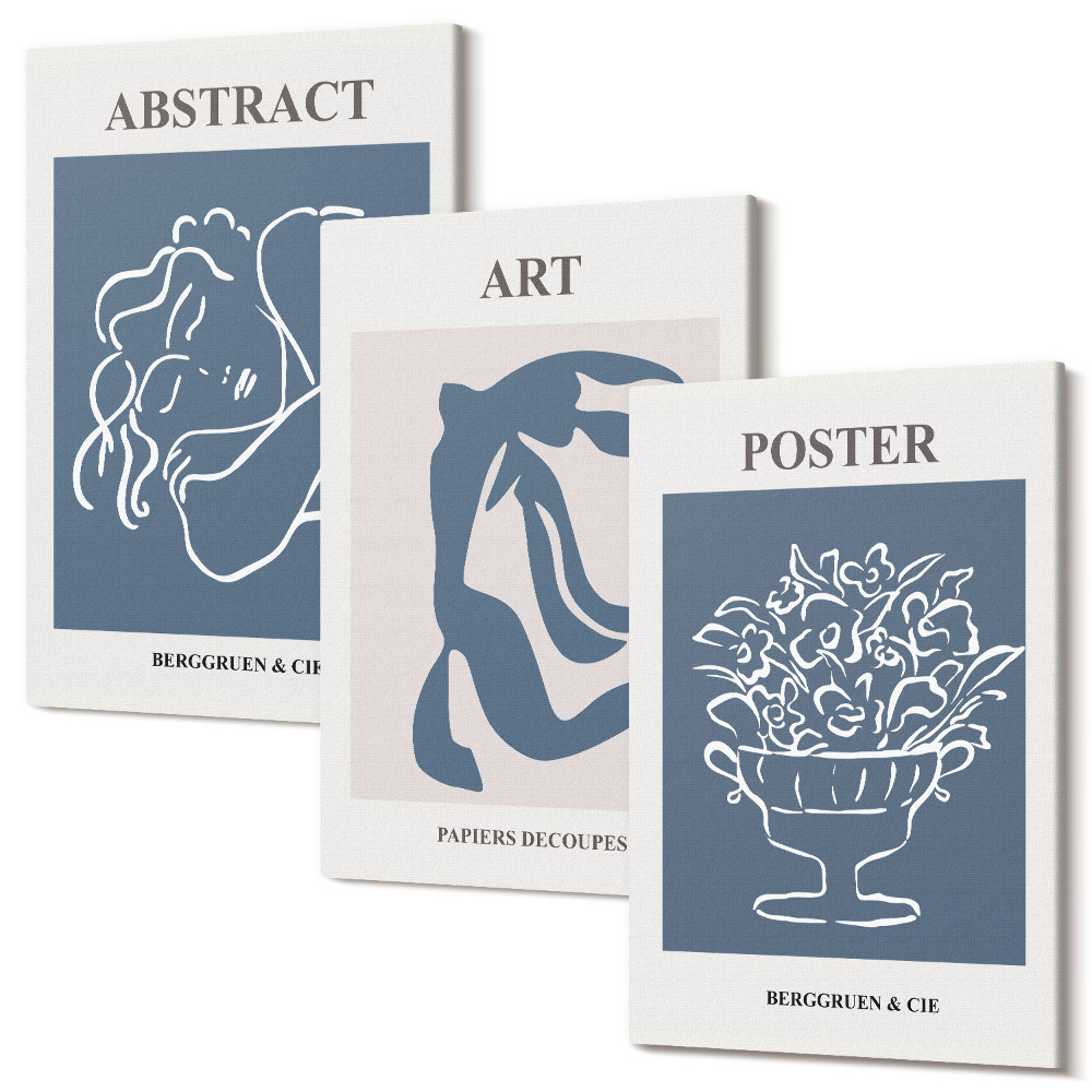 Háromrészes vászonkép szett Matisse stílusos absztrakt mintái figurákkal és virágokkal