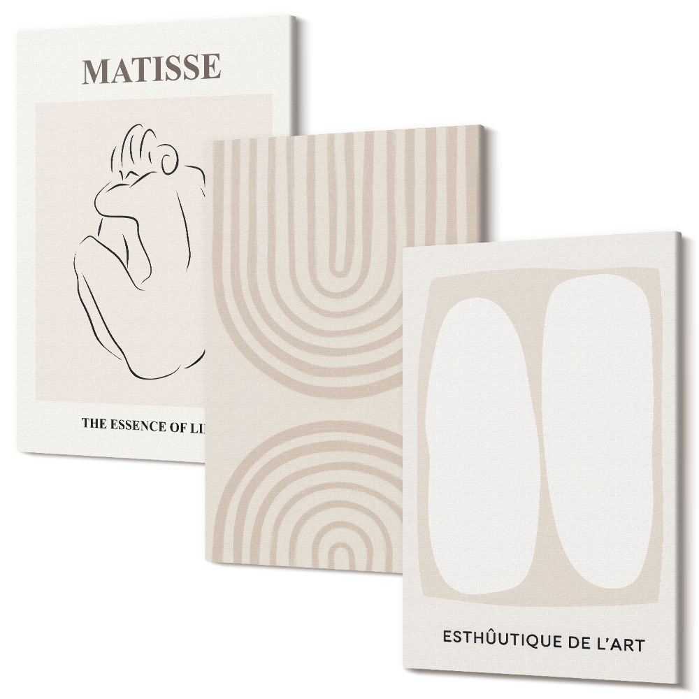 Falikép szett triptichon Stílusos vonalak és minimalista formák semleges tónusokkal