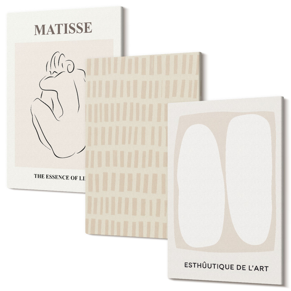 Kép szett triptichon Vonalak és formák bézs és fehér árnyalatokban