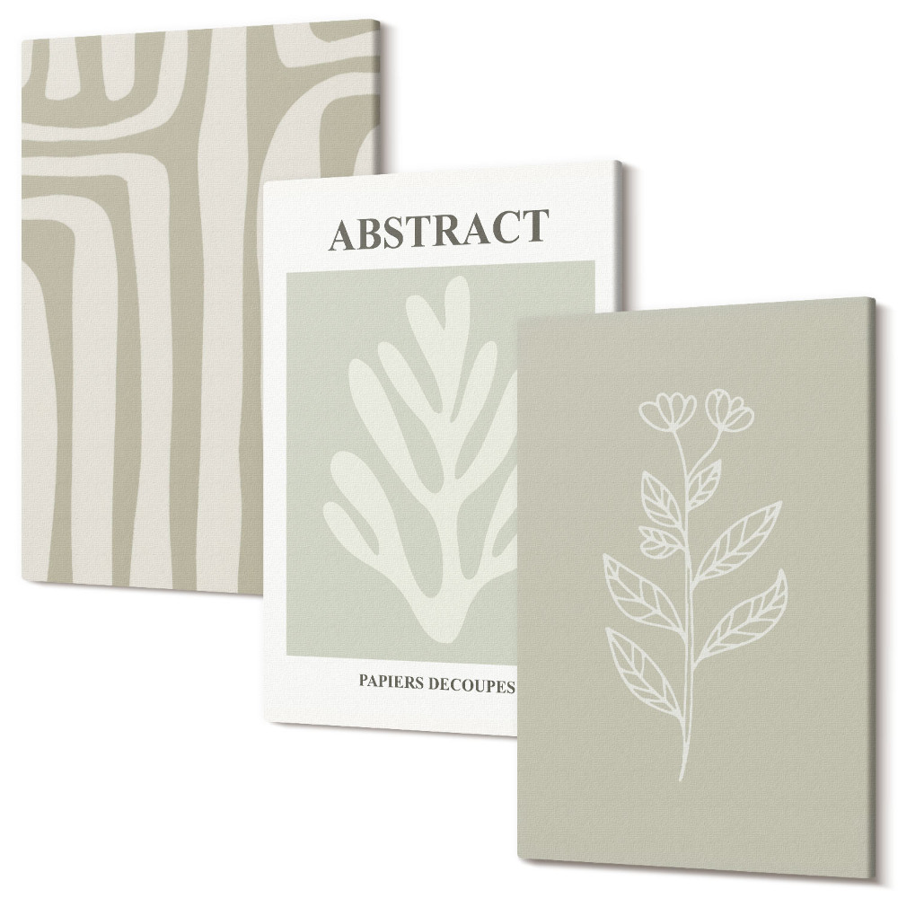 Háromrészes vászonkép szett Absztrakt növényi minták visszafogott színekben