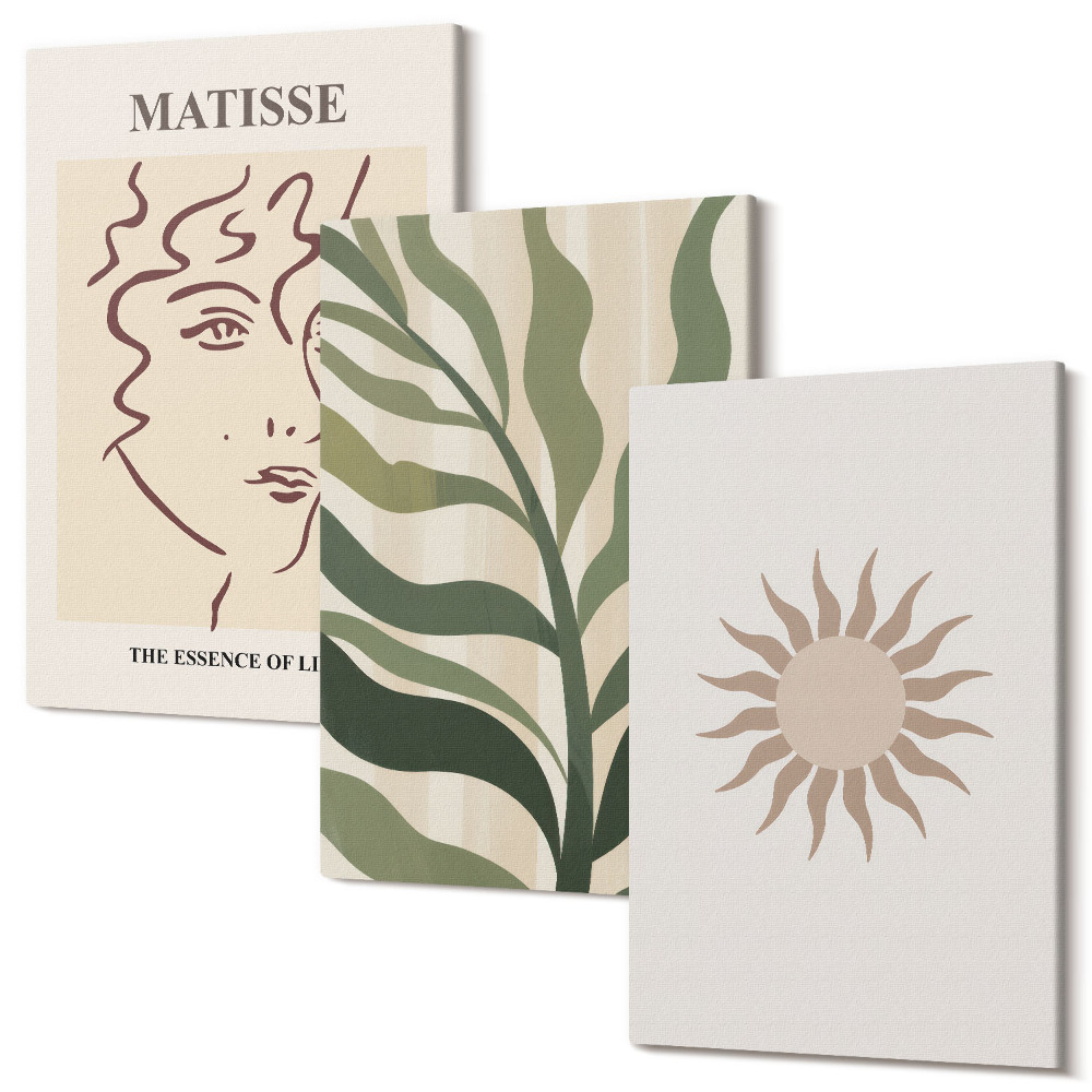 Kép szett triptichon Absztrakt növényi minták és vonalak tompa színekben