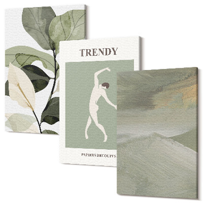 Kép szett triptichon Növényi minták sziluettek és absztrakt formák