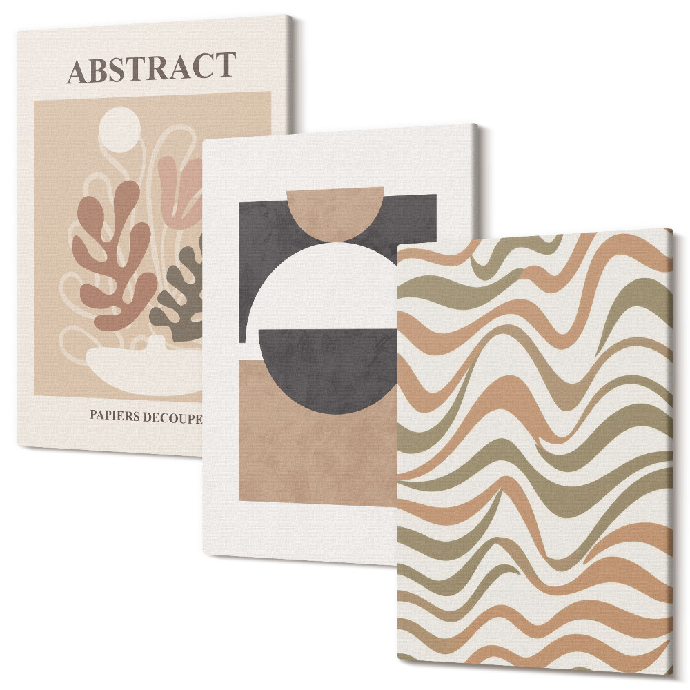 Háromrészes vászonkép szett Absztrakt formák és minták visszafogott színekben