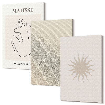 Falikép szett triptichon Minimalista vonalak, homok, hullámok és nap