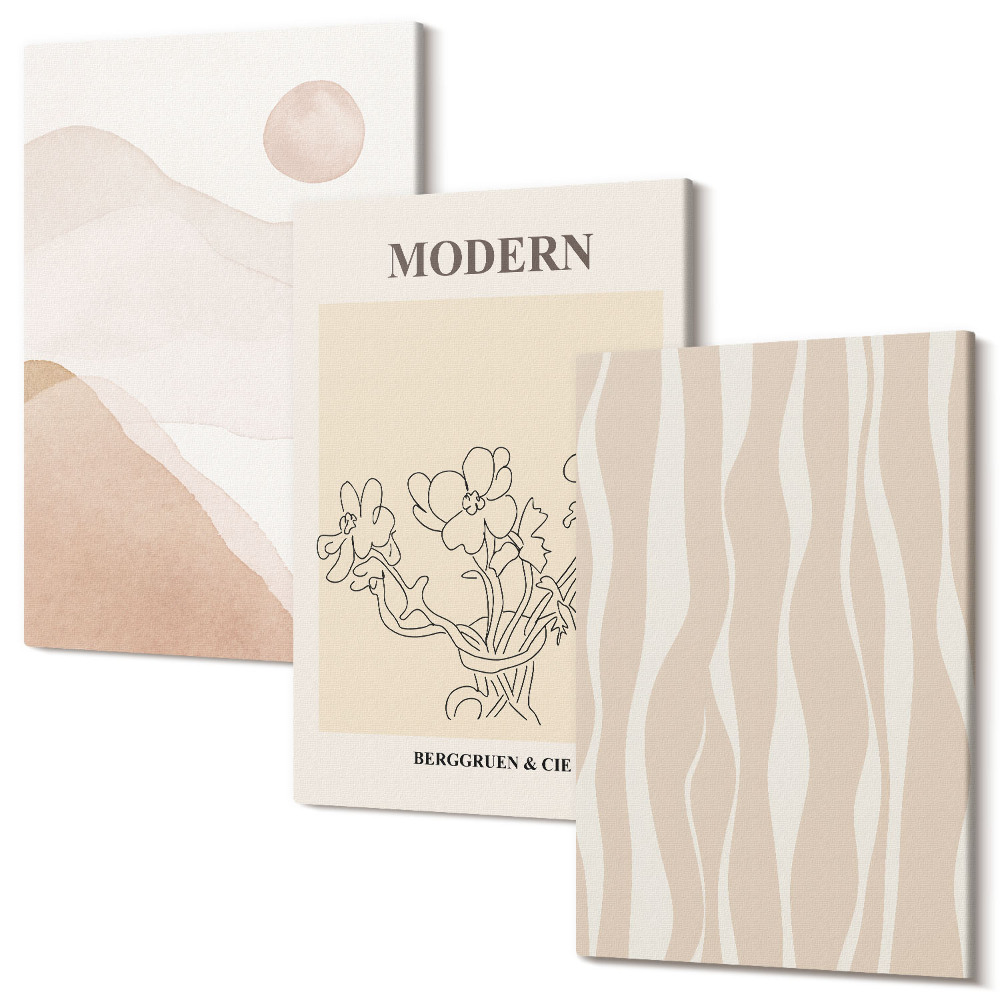 Falikép szett triptichon Absztrakt formák visszafogott színekben