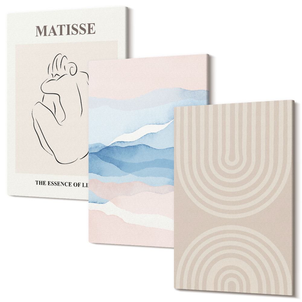 Kép szett triptichon Vonalak és hullámok pasztell árnyalatokban, minimalista akcentussal