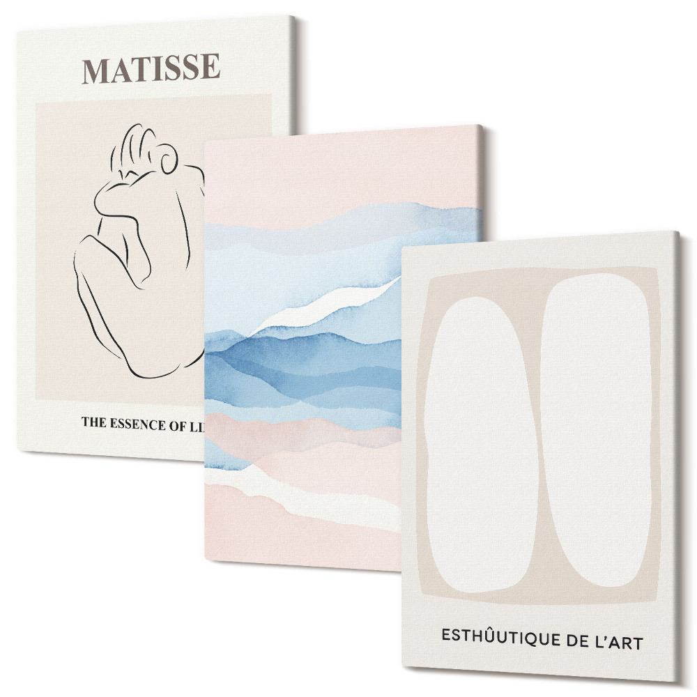 Háromrészes vászonkép szett Matisse absztrakt formái és finom színei