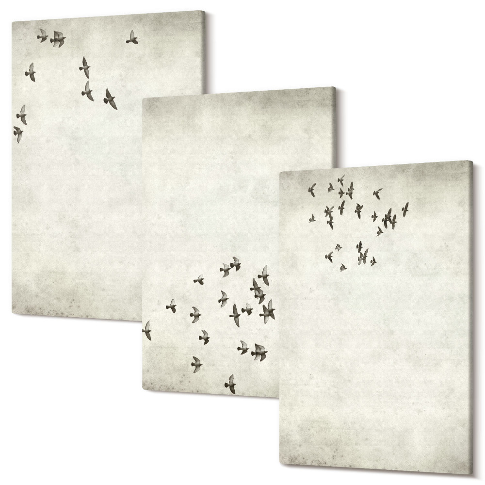 Falikép szett triptichon Repülő madarak minimalista festménye