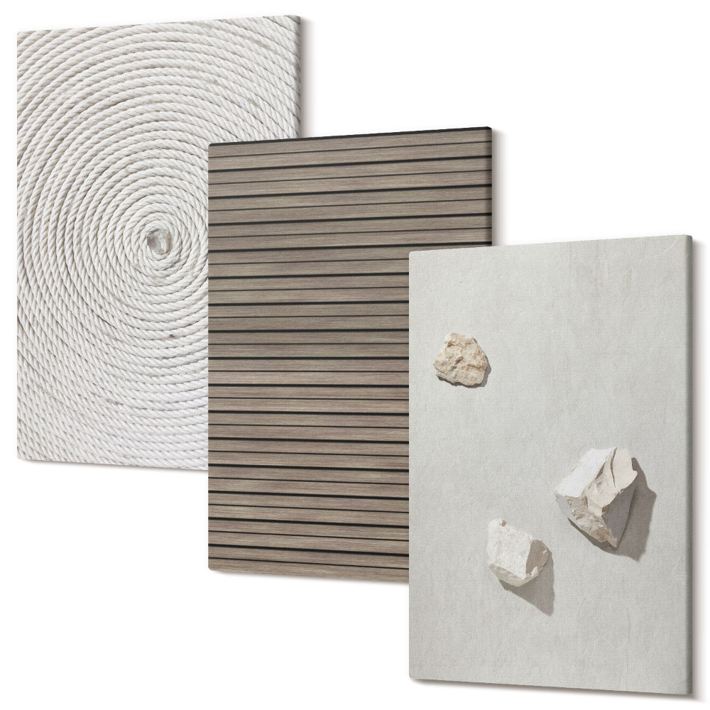 Háromrészes vászonkép szett Természetes textúrák fa kövek kötél