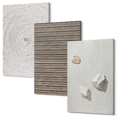 Háromrészes vászonkép szett Természetes textúrák fa kövek kötél