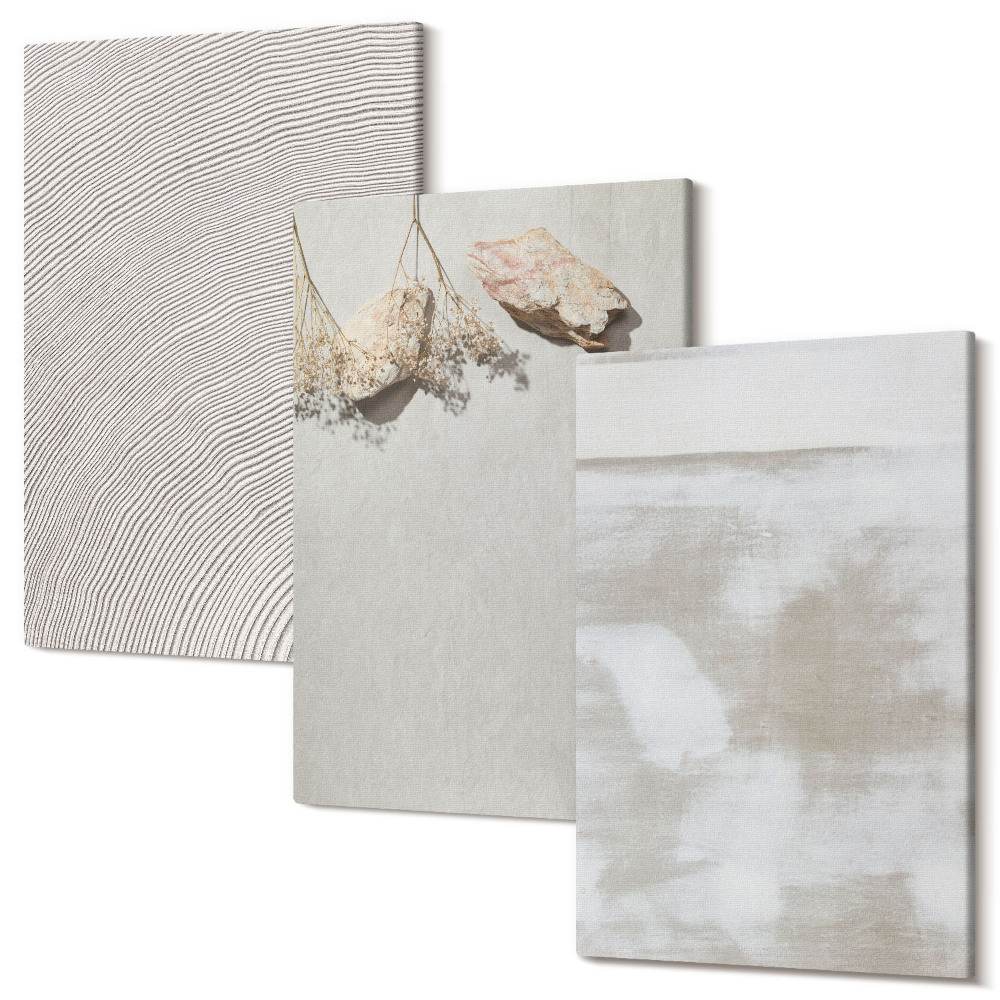 Háromrészes vászonkép szett Homok, kövek és kopott textúra boho stílus