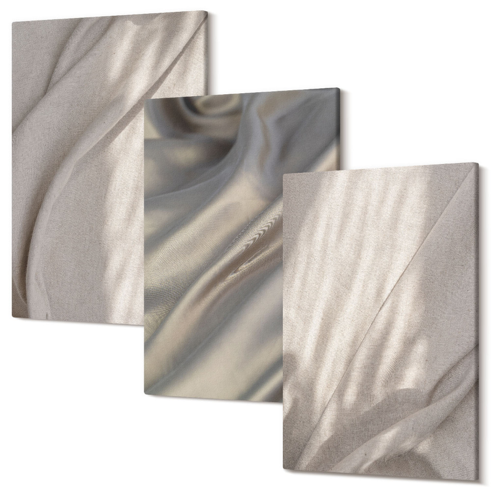 Falikép szett triptichon Közeli kép a természetes szövetszerkezetekről boho stílusban