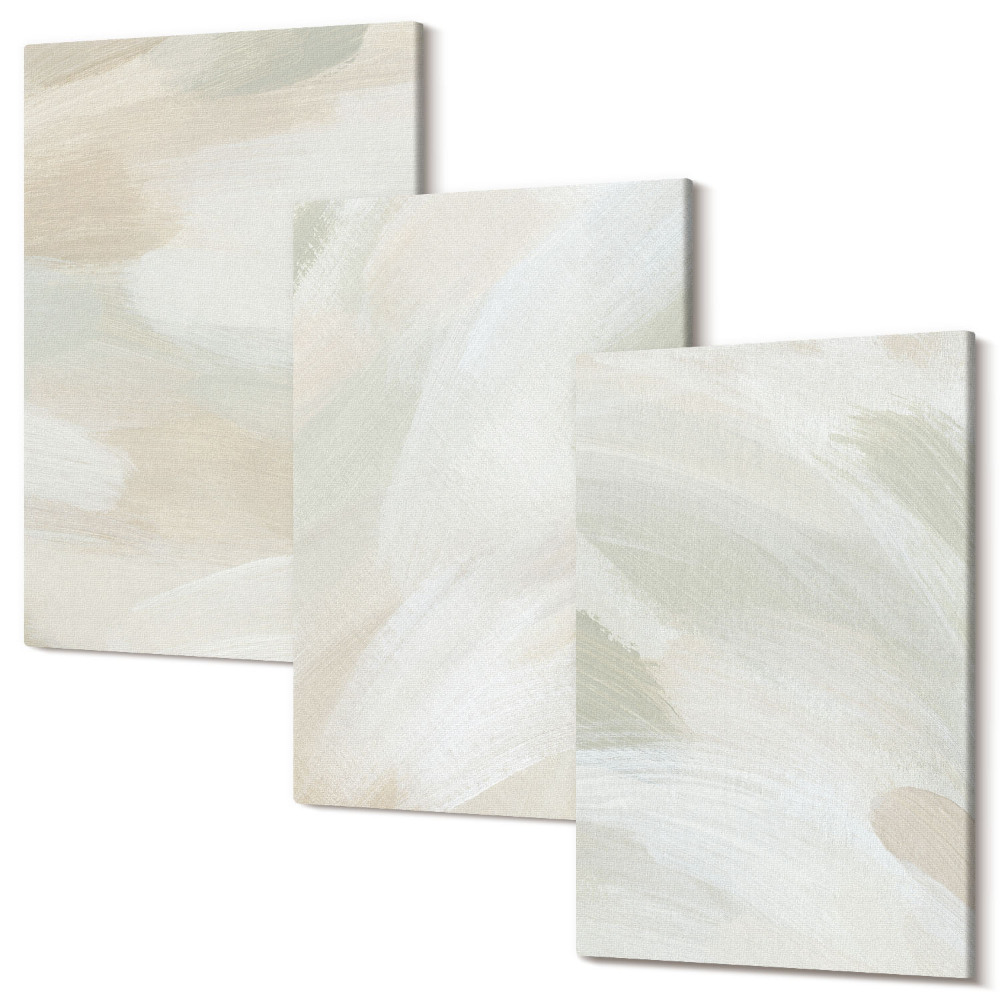 Háromrészes vászonkép szett Világos absztrakt festékek vászonra, finom boho stílus