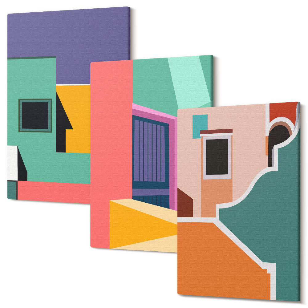 Kép szett triptichon A város színes illusztrációi modern stílusban