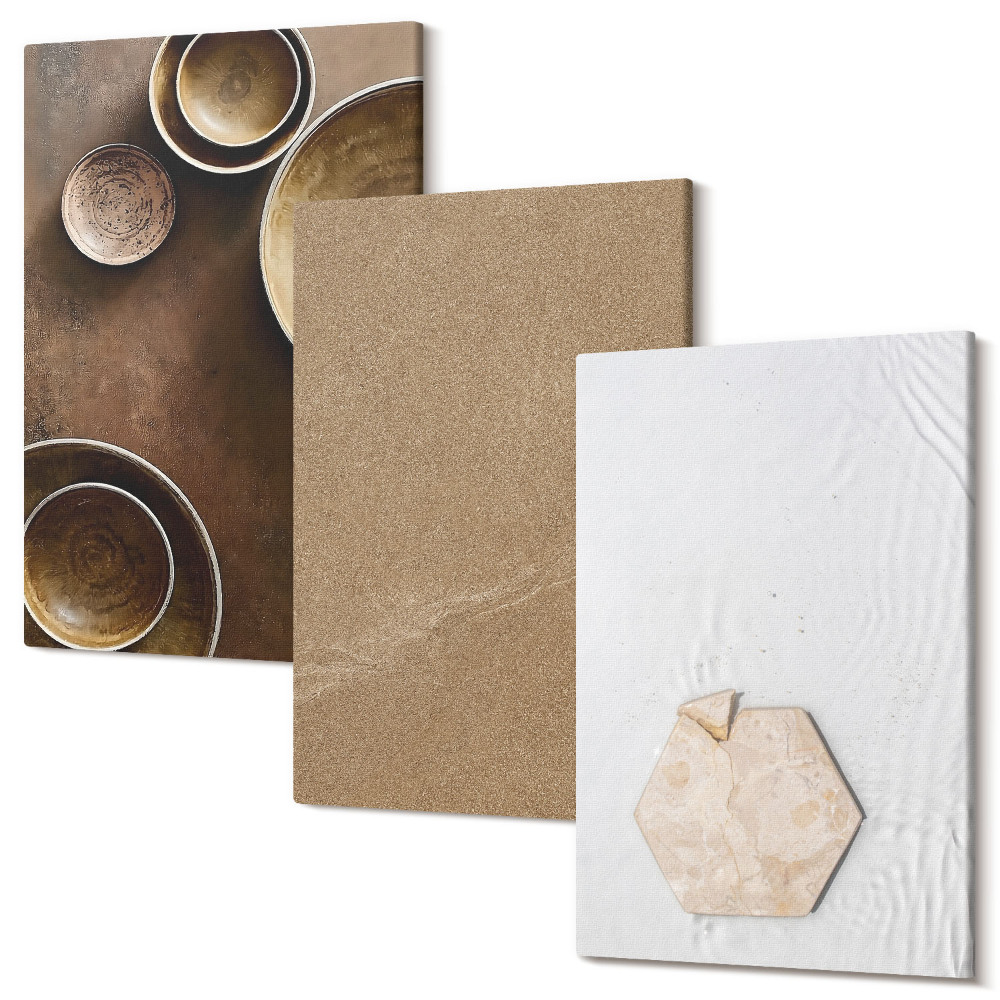 Falikép szett triptichon Minimalista textúrák meleg színekben