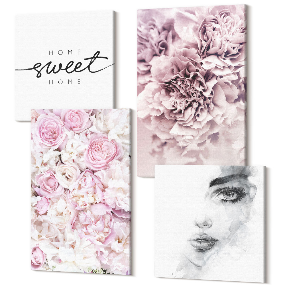 Négy részes vászonkép szett Finom bazsarózsa portréja egy nő otthon édes otthon