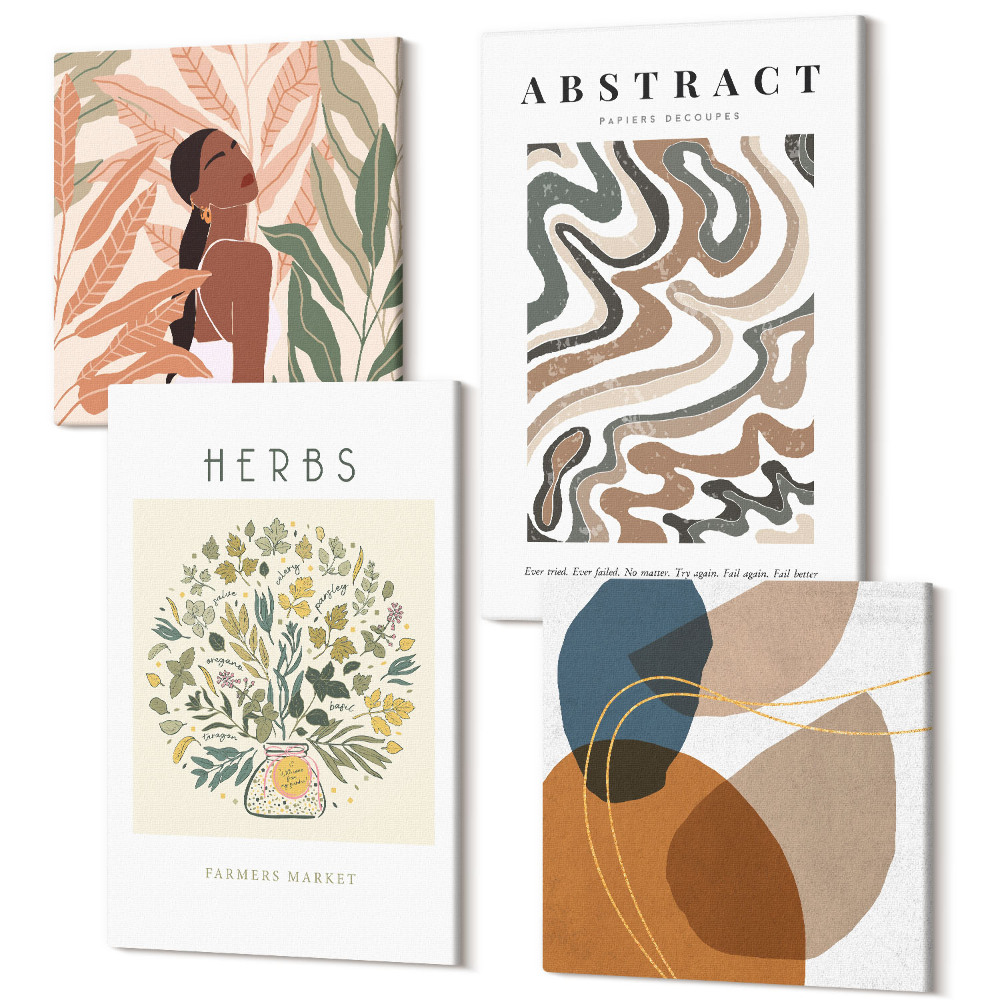 Négy részes vászonkép szett Boho esztétikus pasztell minimalista plakátok