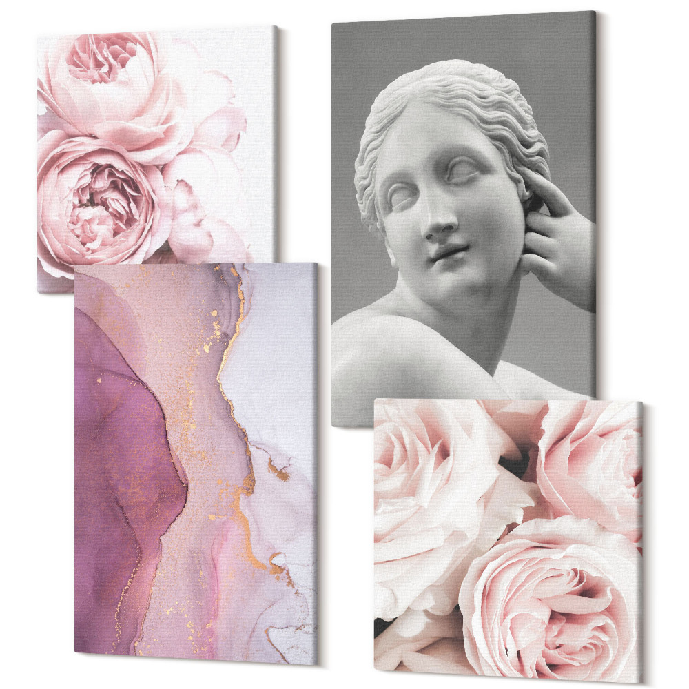 Négy részes vászonkép Romantikus bazsarózsa szobor egy nő absztrakt