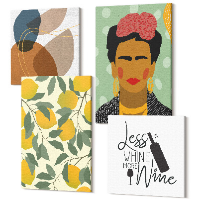 Négy részes vászonkép Frida Kahlo citromos borosüveg portréja