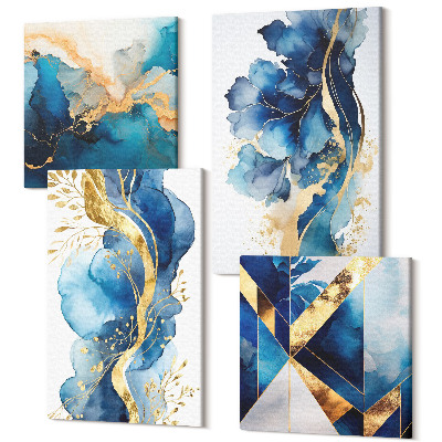 Négy részes vászonkép Kék absztrakt minták finom ékezetekkel