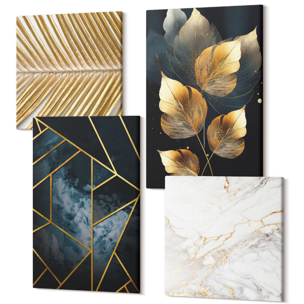 Négy részes vászonkép Modern geometrikus minták és természetes növényi motívumok