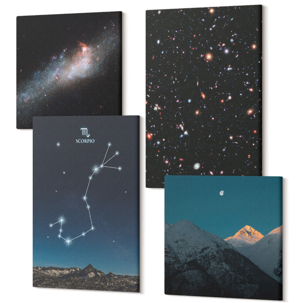 Négy részes vászonkép szett Galaxisok kozmikus tájai és a Skorpió csillagkép