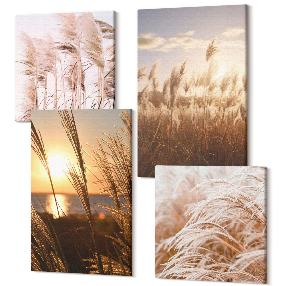 Négy részes vászonkép Finom boho füves mezők naplementekor