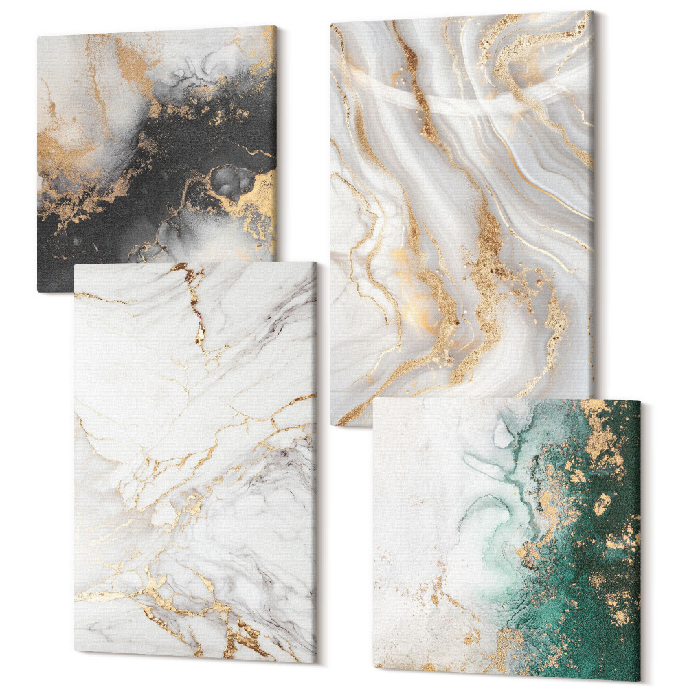 Négy részes vászonkép Absztrakt minták fehér, fekete és zöld árnyalatokban