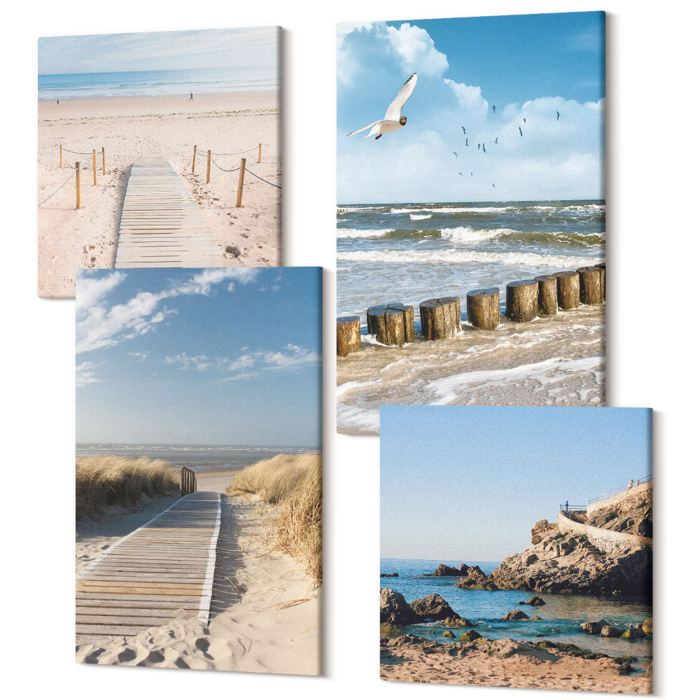 Négy részes vászonkép szett Strand homokkal, hullámokkal, égbolttal és repülés közben