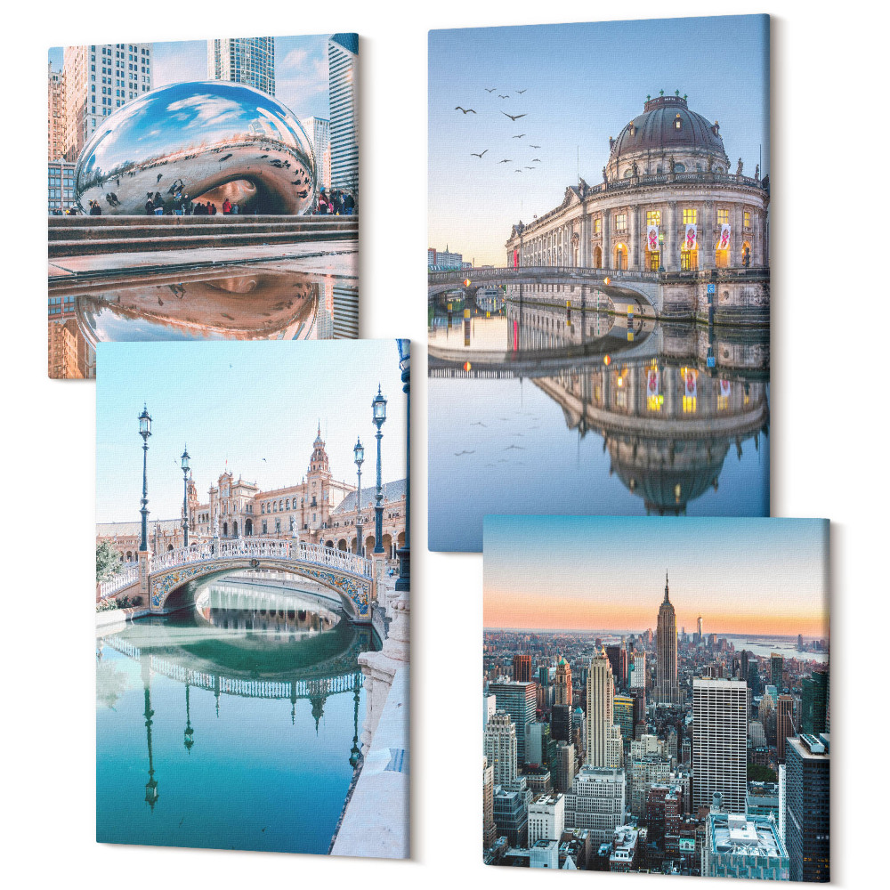 Négy részes vászonkép szett A város építészete vízben tükröződik