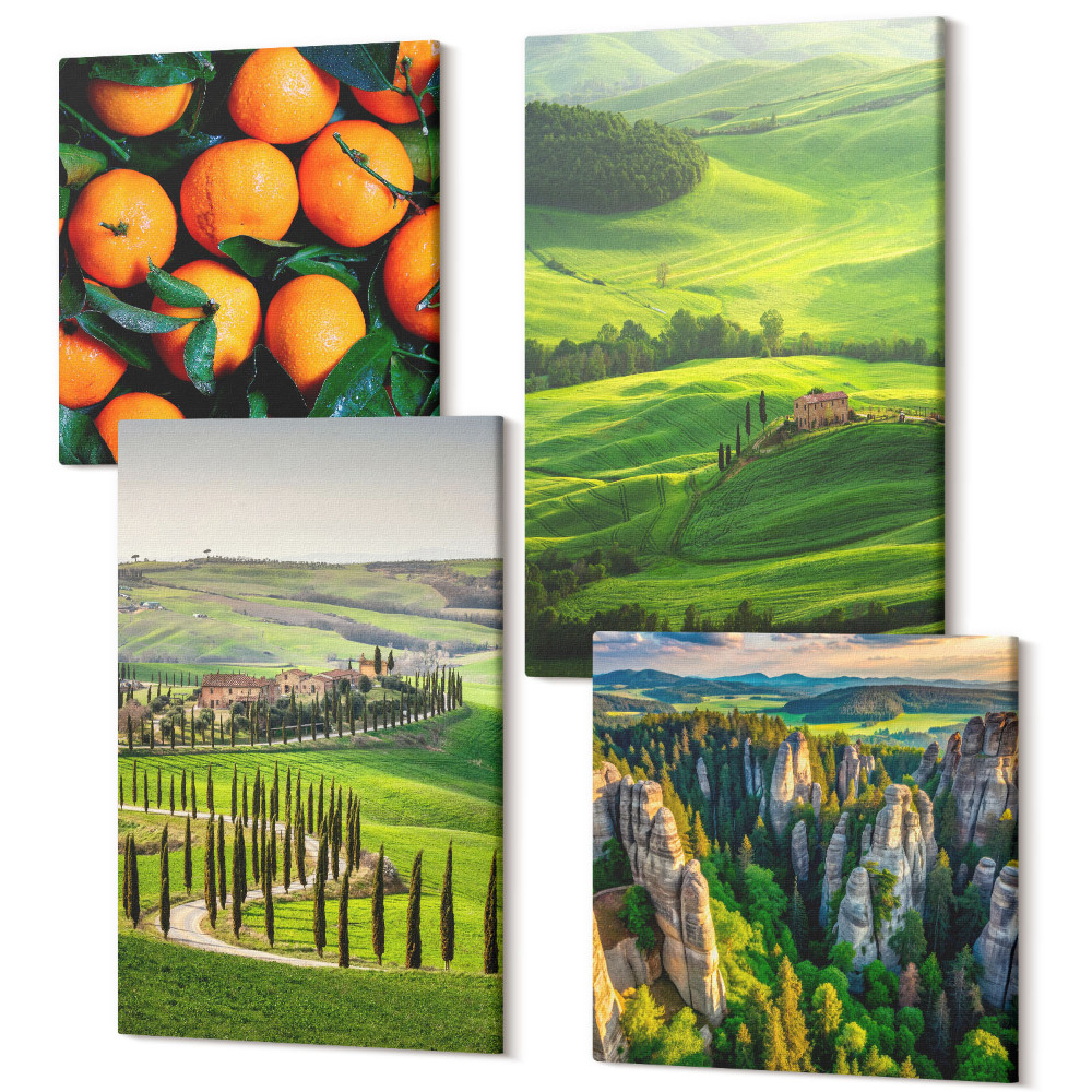 Négy részes vászonkép Olasz vidéki táj narancsokkal és természettel