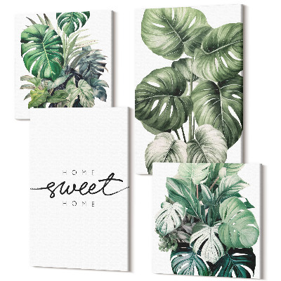 Négy részes vászonkép szett Zöld növények Édes Otthon felirattal