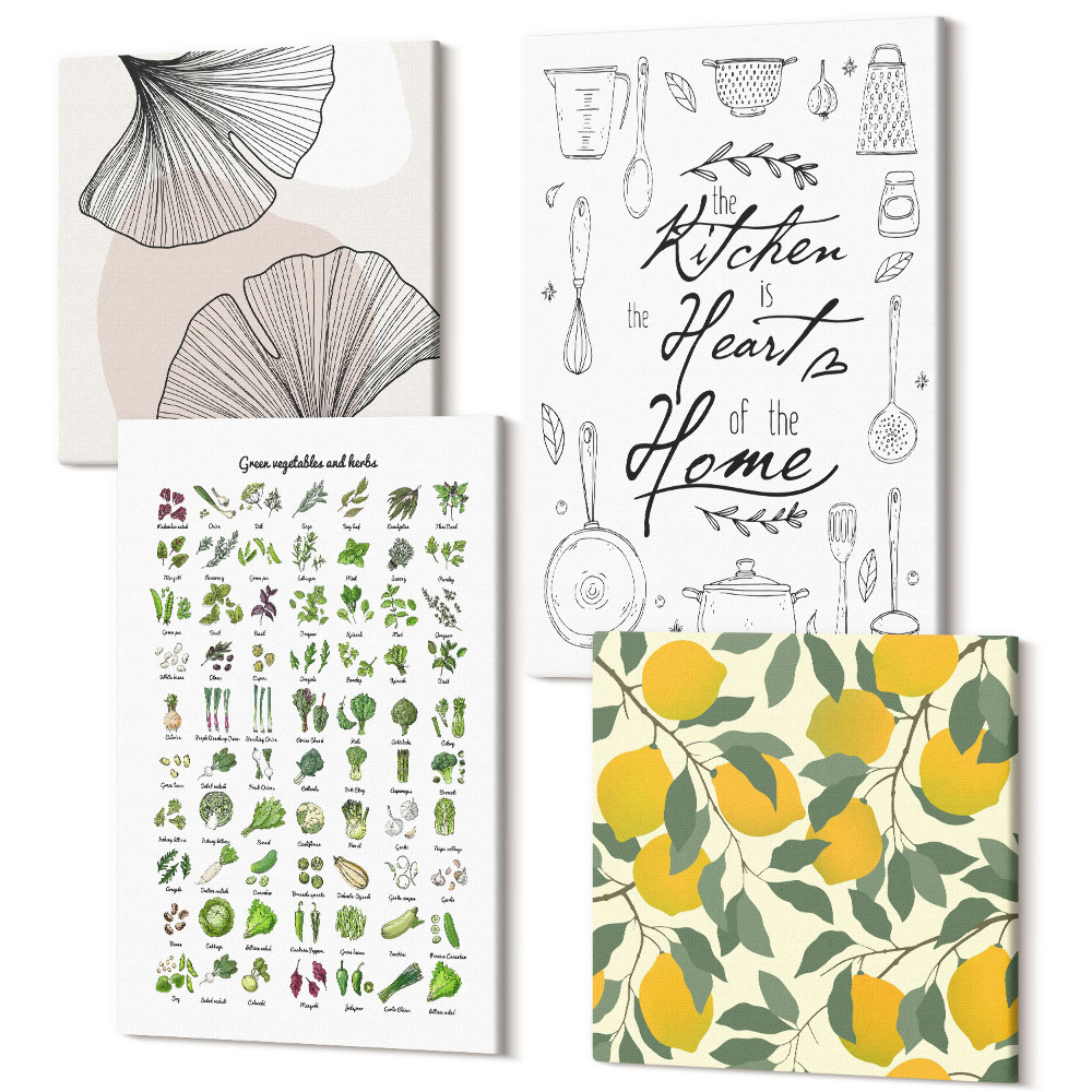 Négy részes vászonkép Gyógynövények listája, konyhai jel és festett citrom