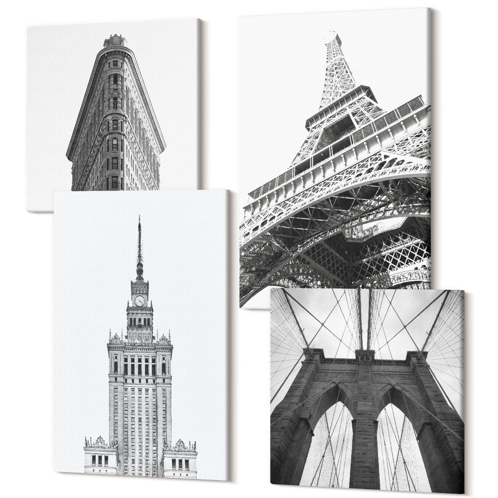 Négy részes vászonkép Építészeti épületek fekete-fehér minimalizmusban