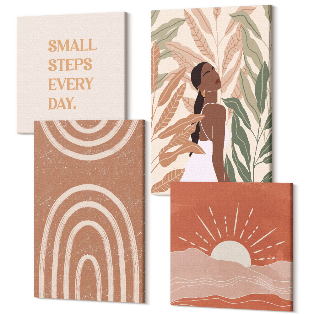 Négy részes vászonkép szett Boho absztrakt formák és illusztrációk