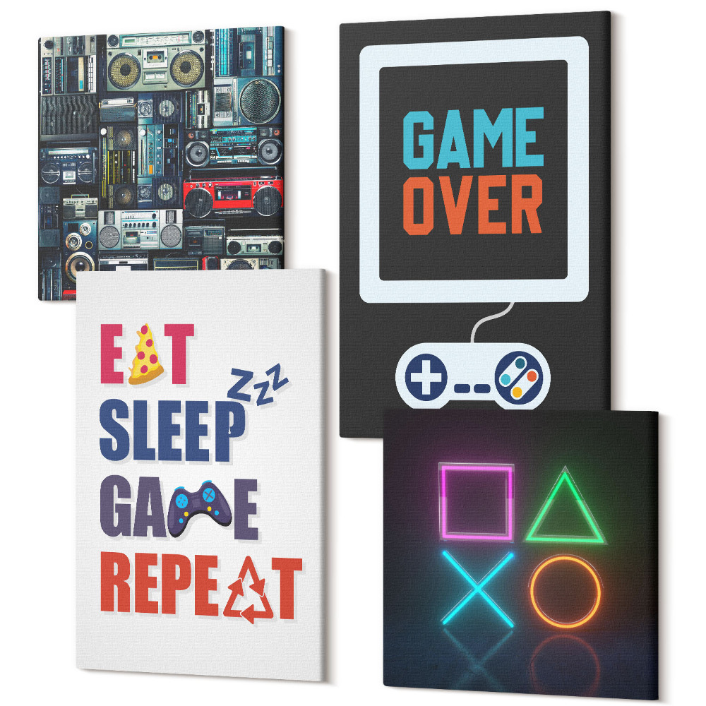 Négy részes vászonkép Szórakoztatással kapcsolatos játékosfeliratok