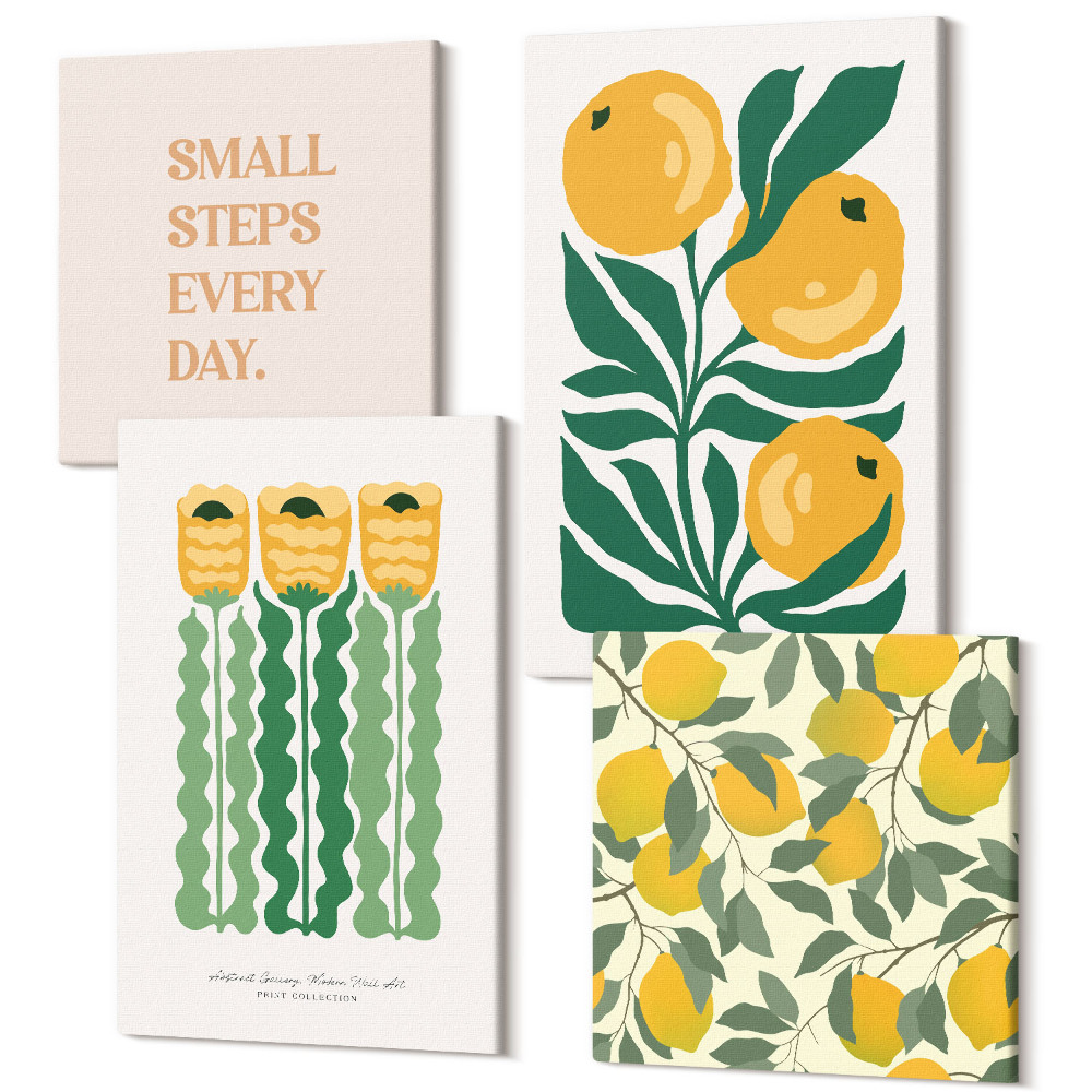 Négy részes vászonkép szett Növényminták virágokkal és levelekkel poszterekkel