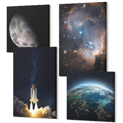 Négy részes vászonkép Space Earth rakéta galaxis égbolt csillagok