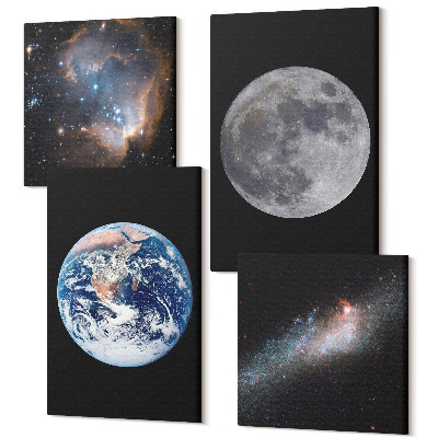 Négy részes vászonkép szett Űrgalaxis csillagok és telihold