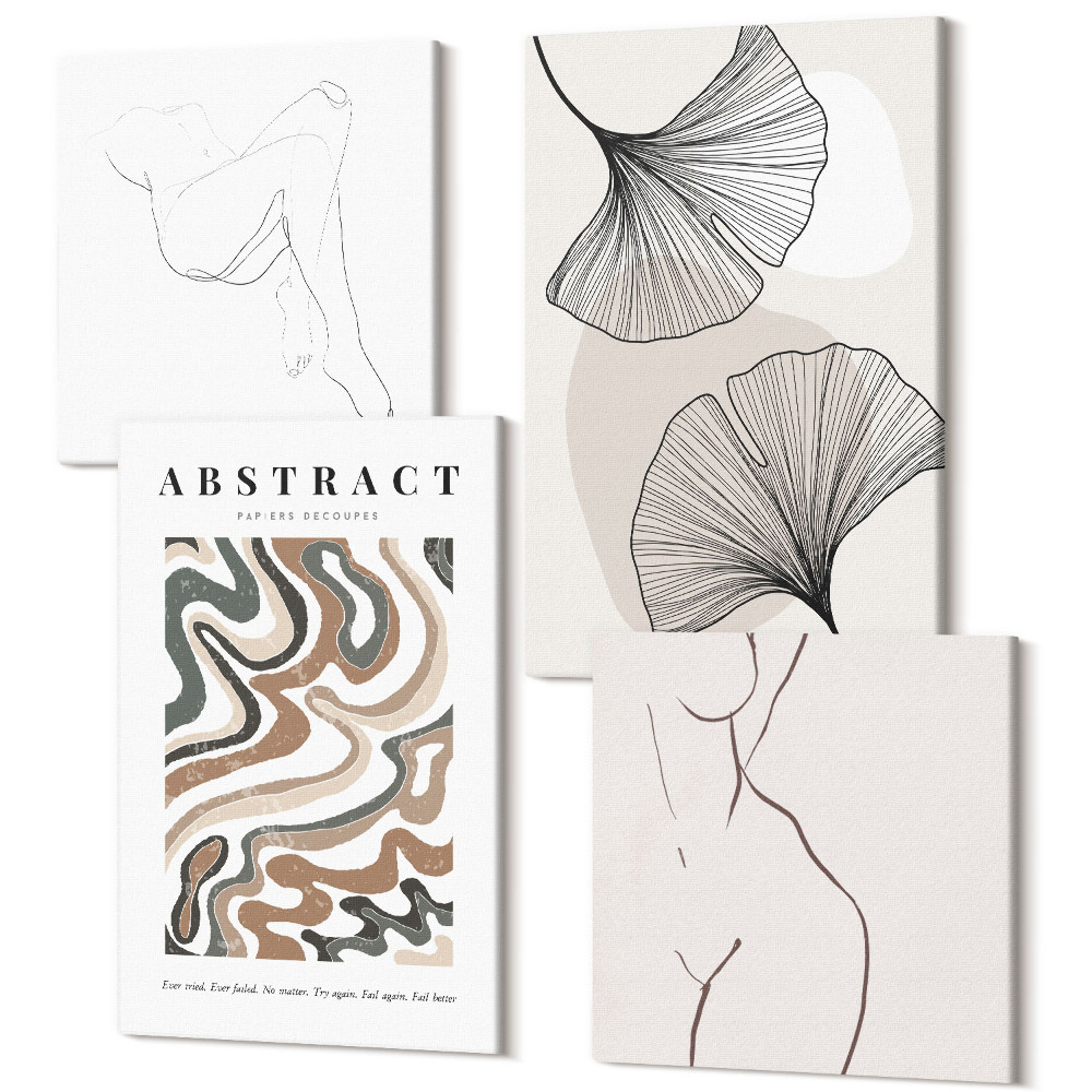 Négy részes vászonkép A nőies formák absztrakt posztere boho stílust hagy