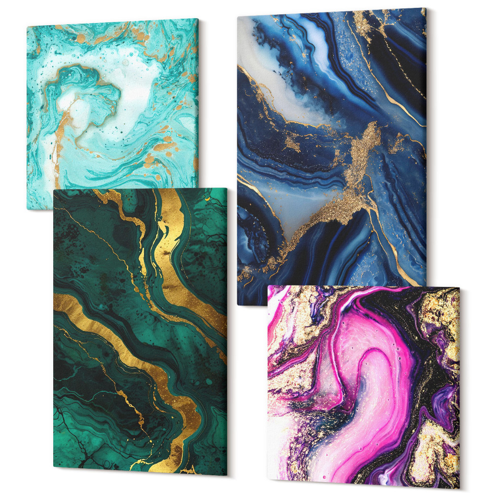 Négy részes vászonkép szett Absztrakt minták rózsaszín, zöld és kék árnyalatokban