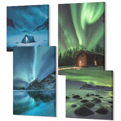 Négy részes vászonkép Téli tájak az északi fénnyel a hegyek felett