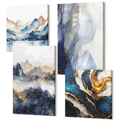 Négy részes vászonkép Hegyi tájak kék és szürke tónusokkal