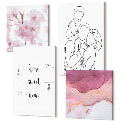 Négy részes vászonkép szett Virágok és család minimalista dizájnban