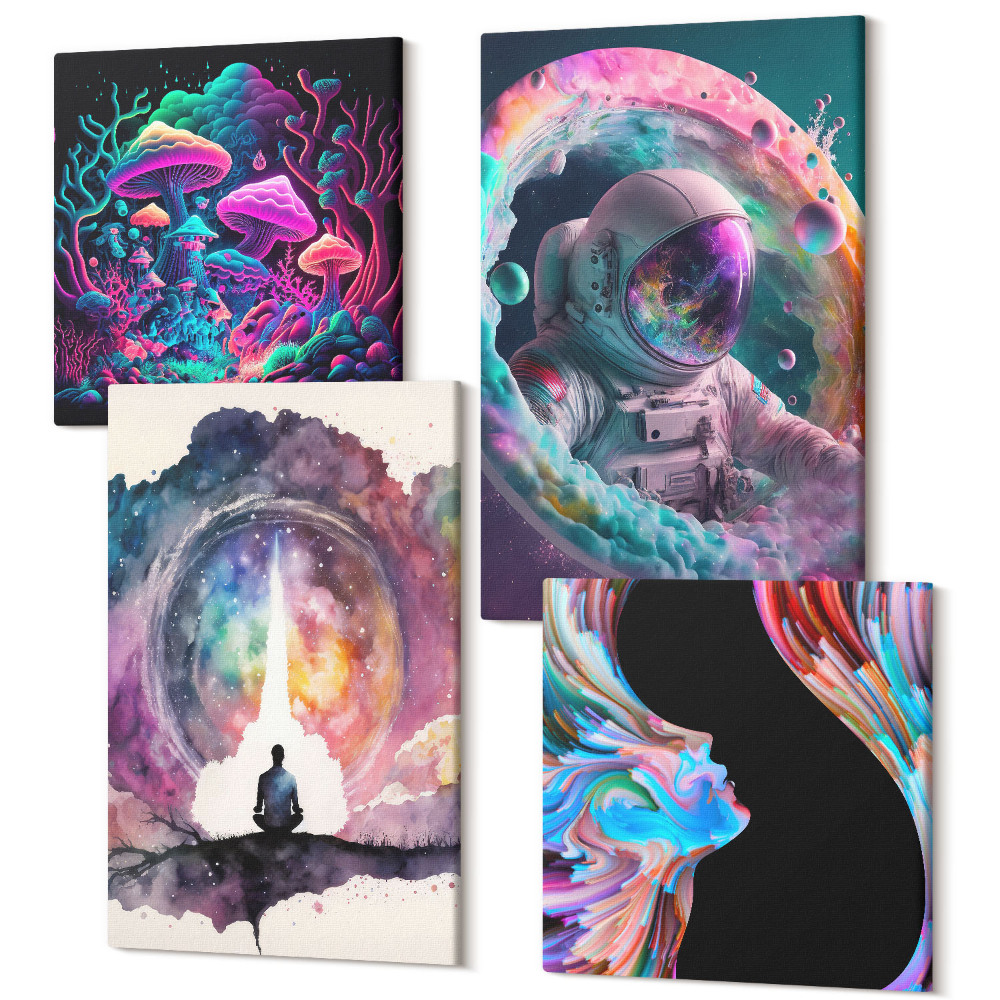 Négy részes vászonkép Színes illusztrációk fantasy art stílusban