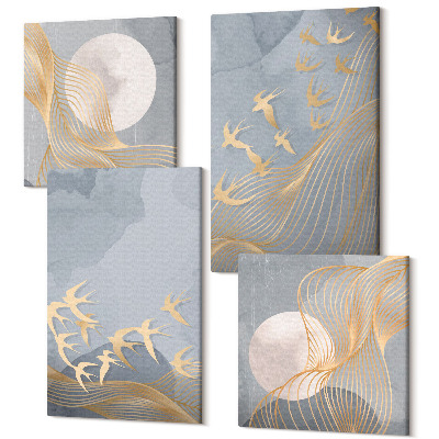 Négy részes vászonkép szett Madarak repülnek az égen és a Holdon