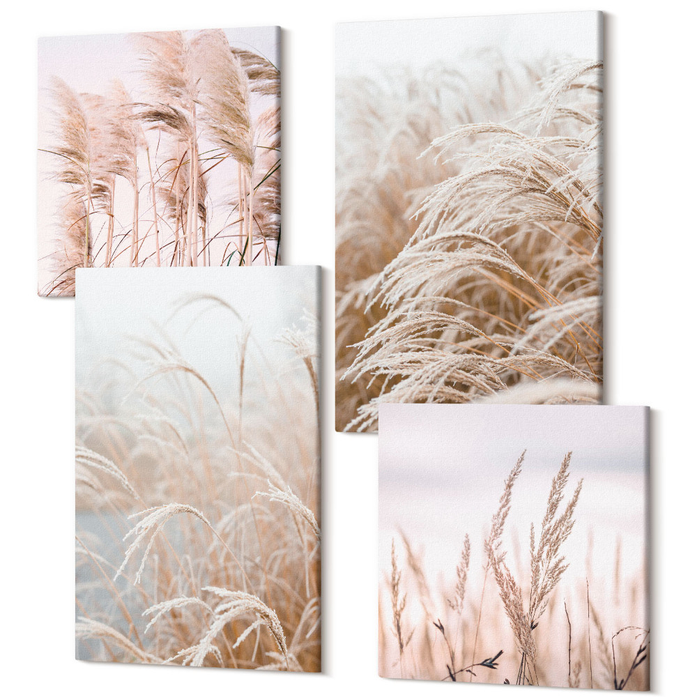 Négy részes vászonkép szett Füves mezők a barna és a bézs finom árnyalataiban