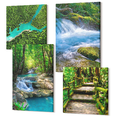 Négy részes vászonkép Zöld erdők és kristályos folyóvizek